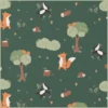 Tissu cretonne coton Guy motif animaux fond vert -OEKO TEX