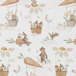 Tissu cretonne coton Karott motif lapins, oies et ours -OEKO TEX