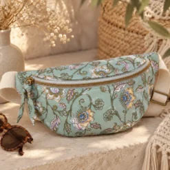 Tissu cretonne coton Kinsta motif fleurs bronze fond vert – OEKO TEX