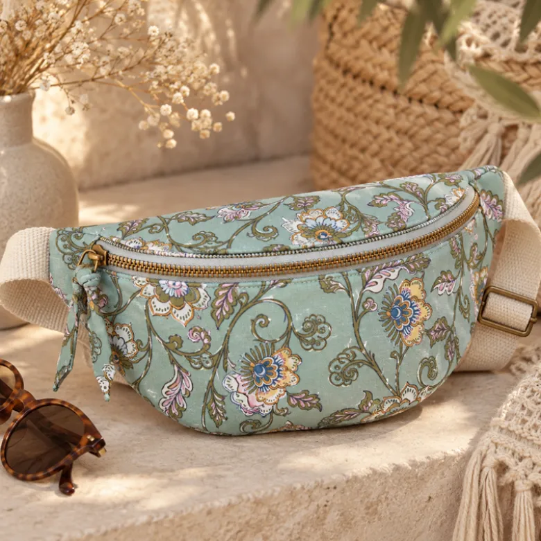 Tissu cretonne coton Kinsta motif fleurs bronze fond vert – OEKO TEX