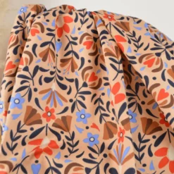 Tissu cretonne coton Lafleur fleurs rouge & bleu fond beige