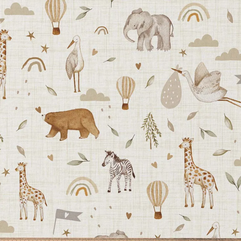 Tissu cretonne coton Lihello motif animaux de la Jungle -OEKO TEX
