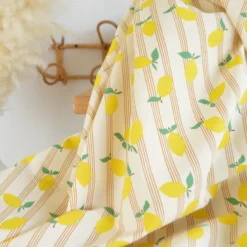 Tissu cretonne coton Lime motif citrons fond écru - OEKO TEX