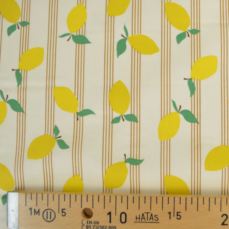 Tissu cretonne coton Lime motif citrons fond écru - OEKO TEX