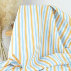 Tissu cretonne coton Lydia à rayures bleues et oranges - OEKO TEX