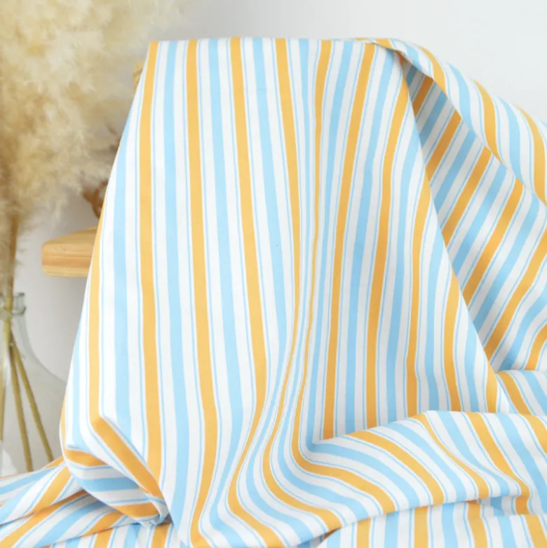 Tissu cretonne coton Lydia à rayures bleues et oranges - OEKO TEX