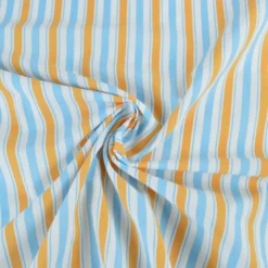 Tissu cretonne coton Lydia à rayures bleues et oranges - OEKO TEX