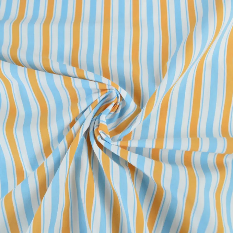Tissu cretonne coton Lydia à rayures bleues et oranges - OEKO TEX