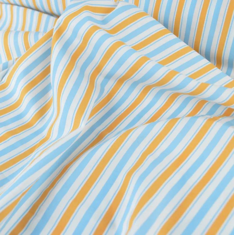 Tissu cretonne coton Lydia à rayures bleues et oranges - OEKO TEX