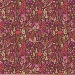 Tissu cretonne coton Malvina fleurs roses fond chocolat