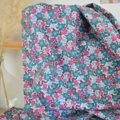 Tissu cretonne coton Marica fleurs Paon et roses - OEKO TEX