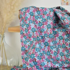 Tissu cretonne coton Marica fleurs Paon et roses - OEKO TEX