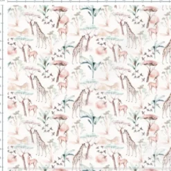 Tissu cretonne coton Maya motif animaux de la savane fond lin clair