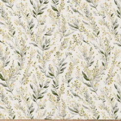 Tissu cretonne coton Mimosa fleurs jaunes fond écru