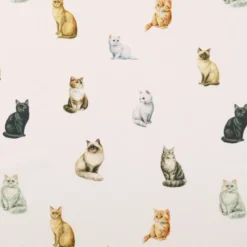 Tissu cretonne coton motif chats fond blanc - OEKO TEX