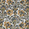 Tissu cretonne coton Nasik motifs fleurs kaki et jaune