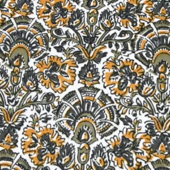 Tissu cretonne coton Nasik motifs fleurs kaki et jaune