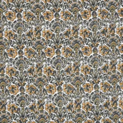 Tissu cretonne coton Nasik motifs fleurs kaki et jaune
