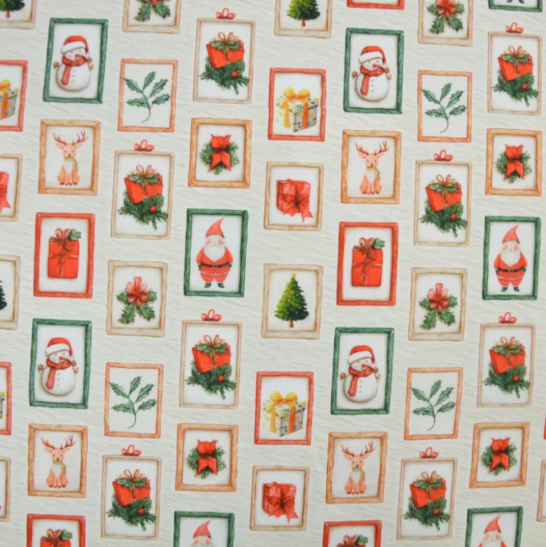 Tissu cretonne coton Noël motif cartes vintages
