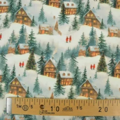 Tissu cretonne coton Noël motif chalets enneigés
