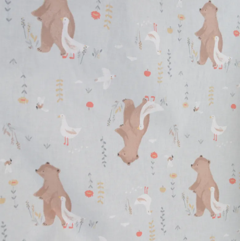 Tissu cretonne coton Nominoe motif ours et oies vert clair -OEKO TEX
