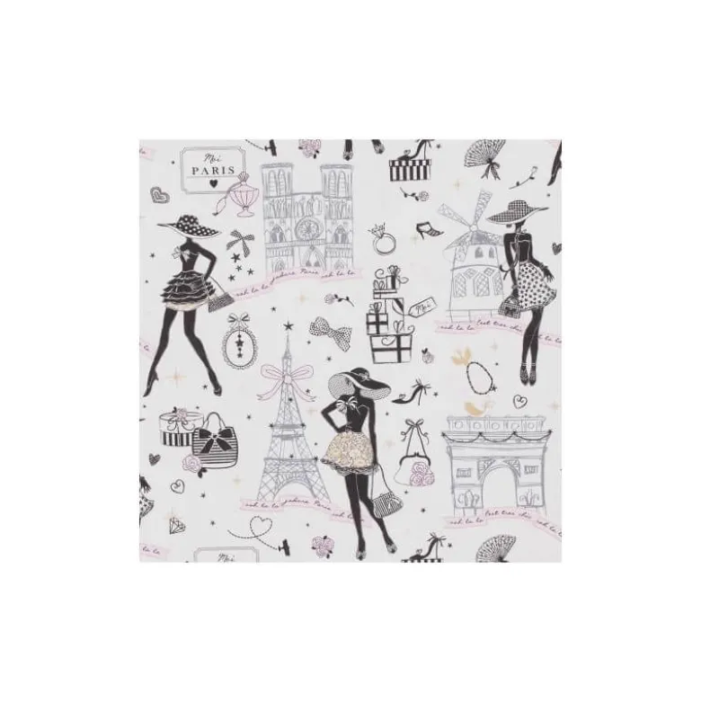 Tissu cretonne coton OEKO TEX imprimé Moi Paris, Notre Dame, tour eiffel, arc de triomphe... Noir, rose et doré