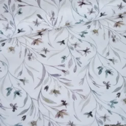 Tissu cretonne coton Ondaline feuillage gris et prune - OEKO TEX