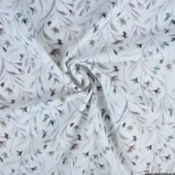 Tissu cretonne coton Ondaline feuillage gris et prune - OEKO TEX