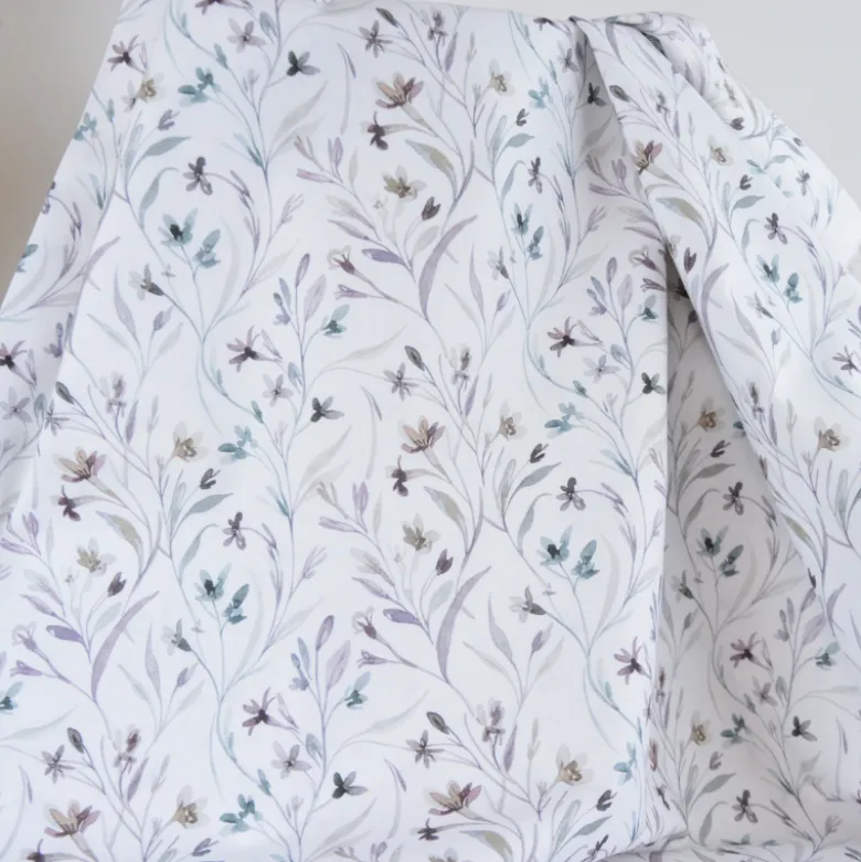 Tissu cretonne coton Ondaline feuillage gris et prune - OEKO TEX