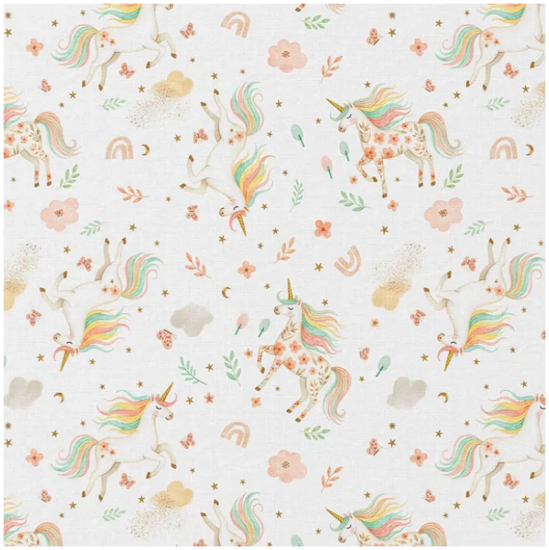 Tissu cretonne coton Orianna motif licornes et arcs-en-ciel – OEKO TEX