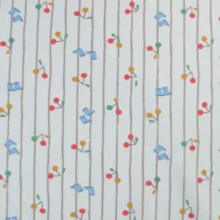 Tissu cretonne coton Patati motif cerises et bottes fond à rayures - OEKO TEX