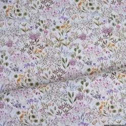 Tissu cretonne coton Poaces fleurs sauvages lilas et vert - OEKO TEX