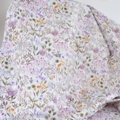 Tissu cretonne coton Poaces fleurs sauvages lilas et vert - OEKO TEX