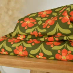 Tissu cretonne coton Popreto motif fleurs vintage rouille fond bronze – OEKO TEX