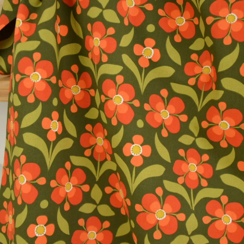 Tissu cretonne coton Popreto motif fleurs vintage rouille fond bronze – OEKO TEX
