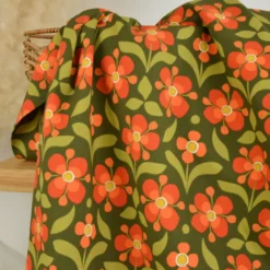 Tissu cretonne coton Popreto motif fleurs vintage rouille fond bronze – OEKO TEX