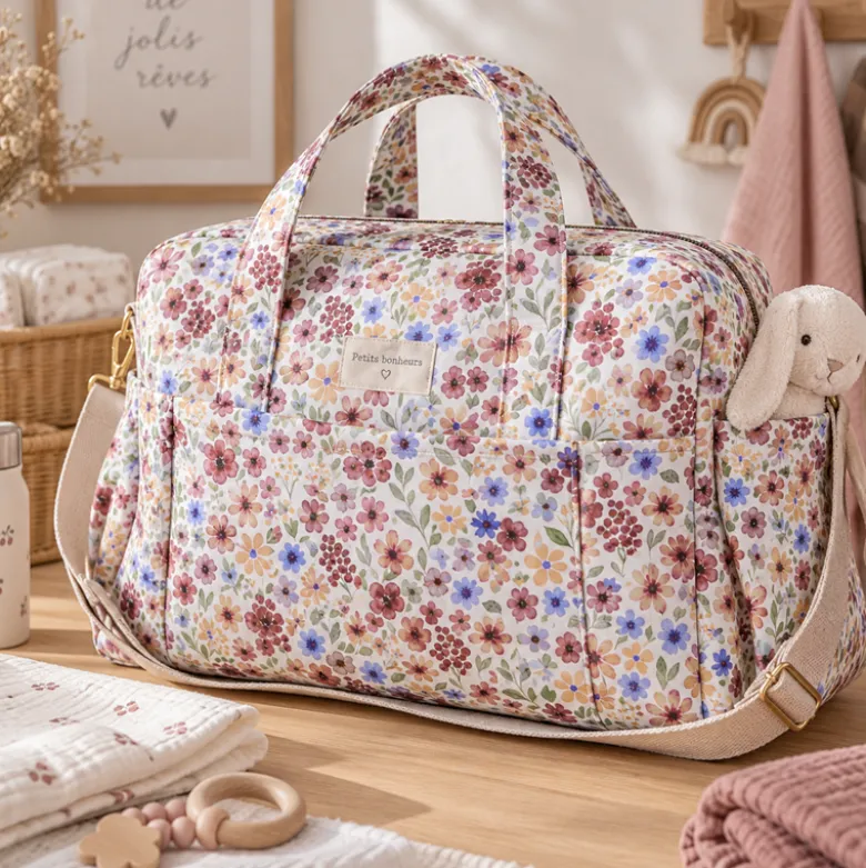Tissu cretonne coton Rozenn motif fleurs prunes et bleues -OEKO TEX