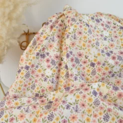 Tissu cretonne coton Rozenn motif fleurs beiges et roses -OEKO TEX