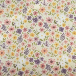 Tissu cretonne coton Rozenn motif fleurs beiges et roses -OEKO TEX