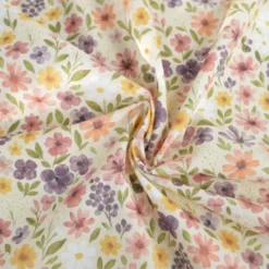 Tissu cretonne coton Rozenn motif fleurs beiges et roses -OEKO TEX