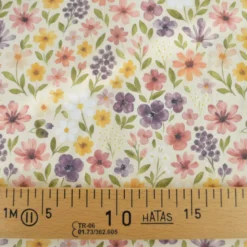 Tissu cretonne coton Rozenn motif fleurs beiges et roses -OEKO TEX