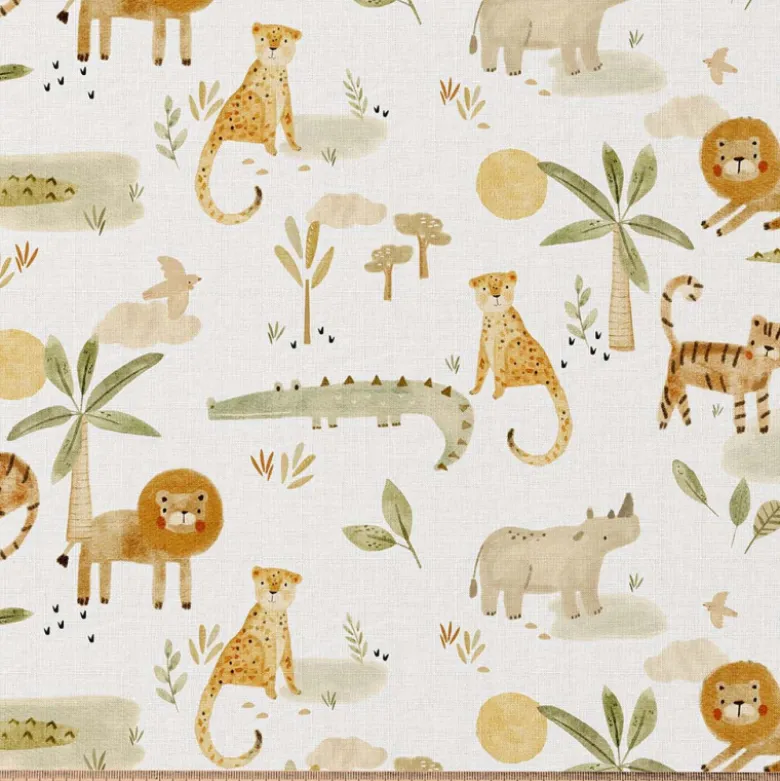 Tissu cretonne coton Sarafou motif animaux de la Jungle -OEKO TEX