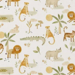Tissu cretonne coton Sarafou motif animaux de la Jungle -OEKO TEX