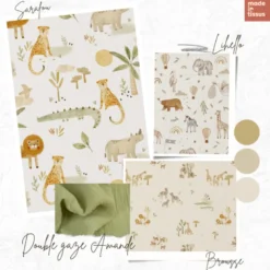 Tissu cretonne coton Sarafou motif animaux de la Jungle -OEKO TEX