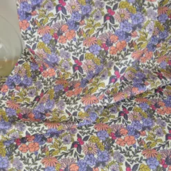 Tissu cretonne coton Seasons fleurs pêche et kaki - OEKO TEX