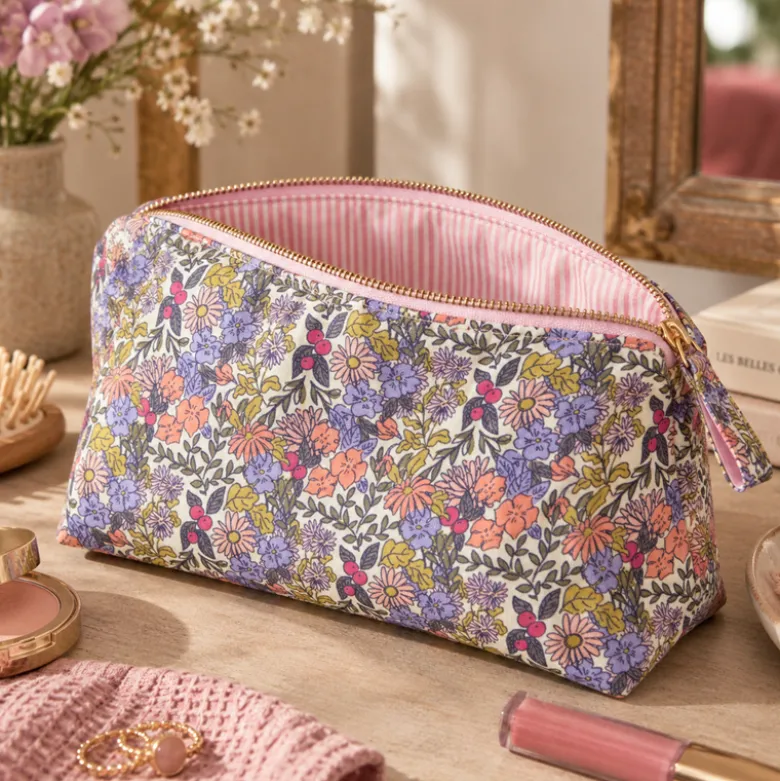Tissu cretonne coton Seasons fleurs pêche et kaki - OEKO TEX