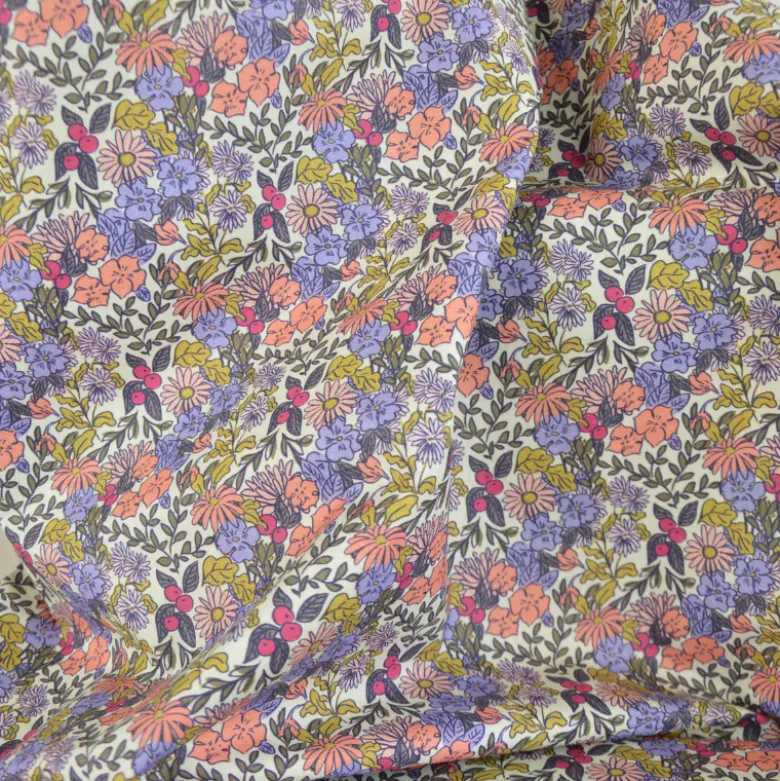 Tissu cretonne coton Seasons fleurs pêche et kaki - OEKO TEX