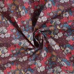 Tissu cretonne coton Seasons fleurs rouge fond chocolat - OEKO TEX