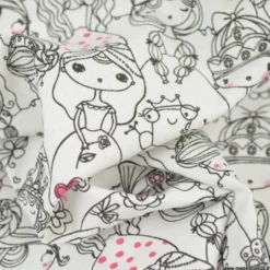 Tissu cretonne coton Stephanie motifs princesses et fées fond blanc