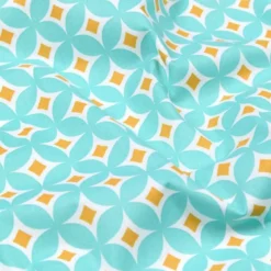 Tissu cretonne coton Steven motifs rosaces turquoise - OEKO TEX